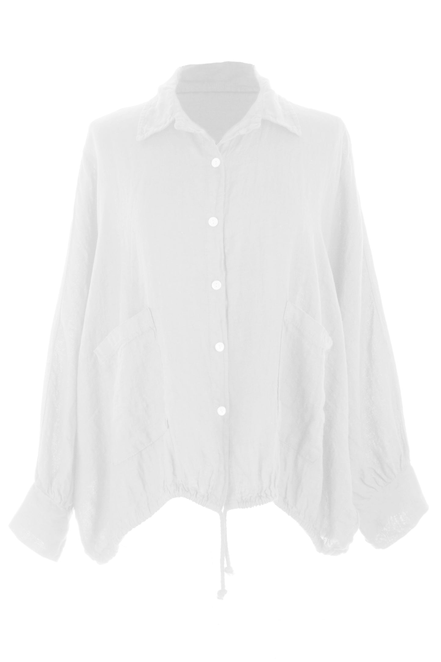Drawstring Hem Linen Shirt
