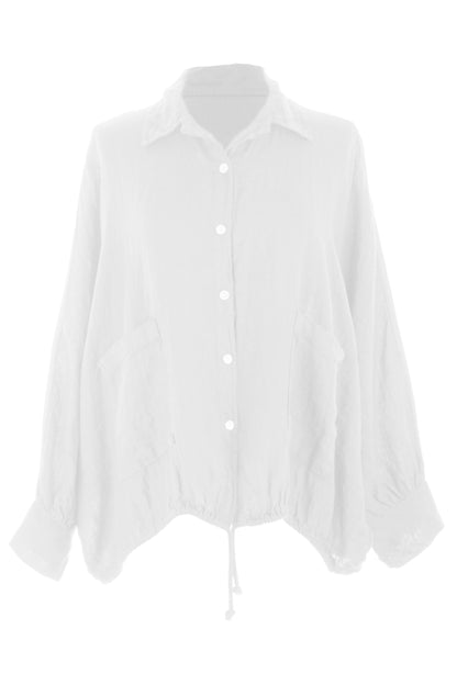 Drawstring Hem Linen Shirt
