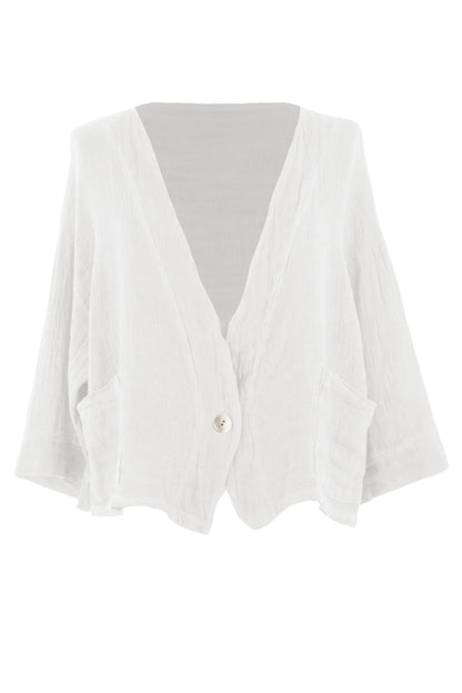 One Button Teabag Linen Jacket