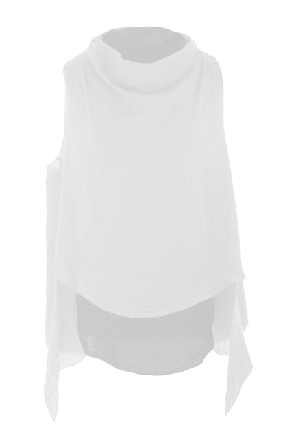 Sleeveless Cowl Neck Linen Top
