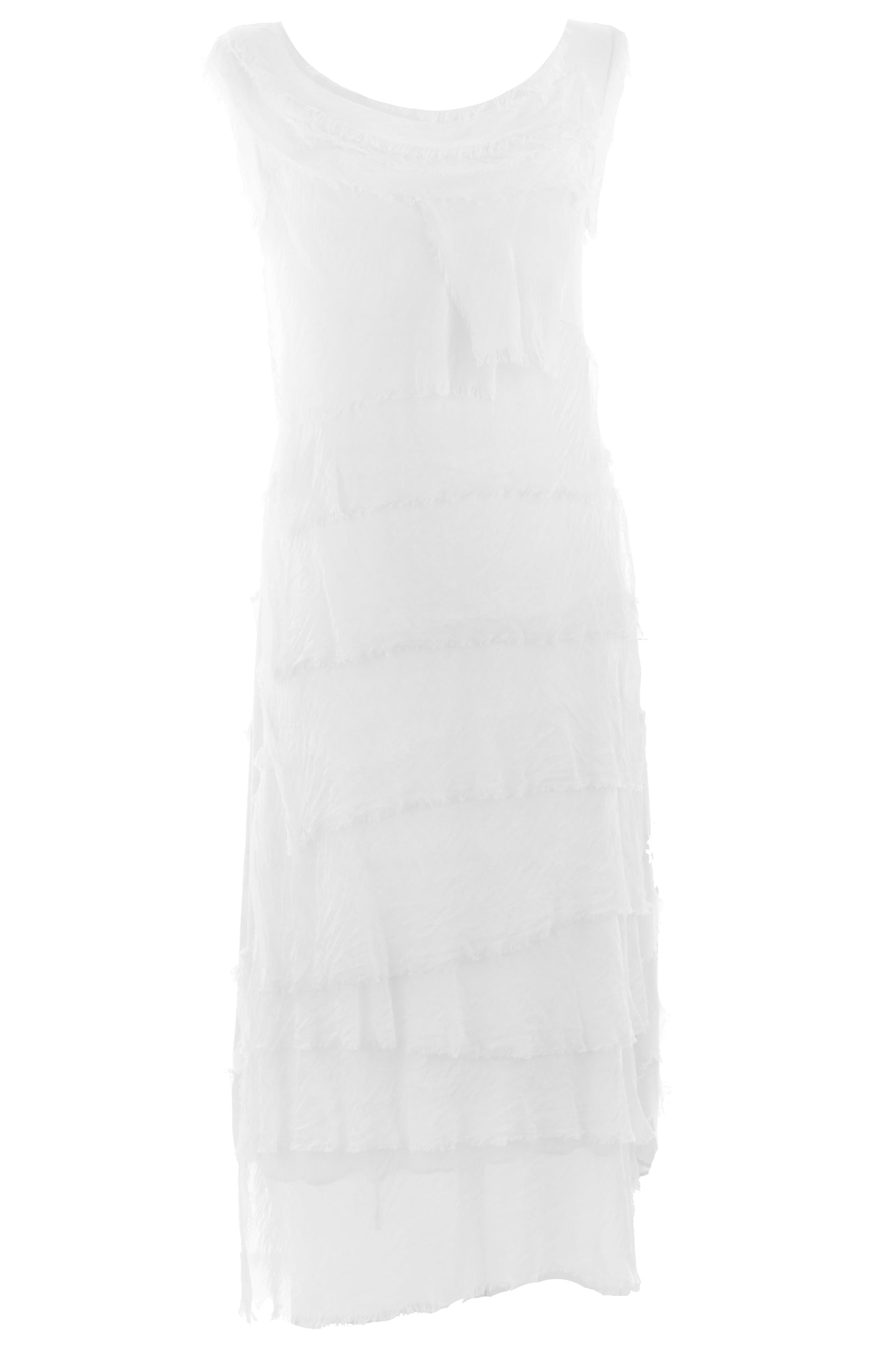 Sleeveless Frayed Detail Silk Midi