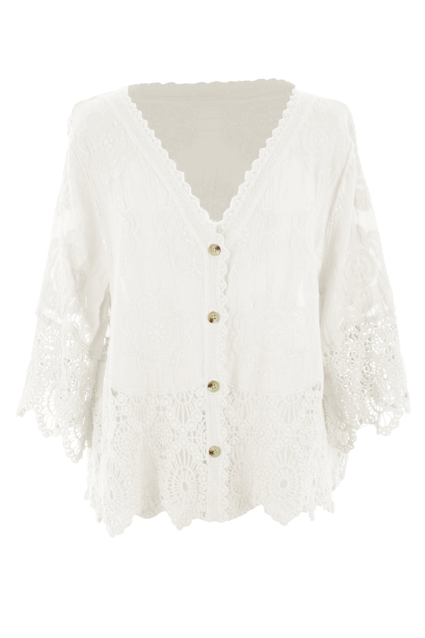Crochet Trim Cotton Shirt