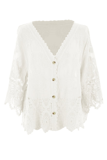 Crochet Trim Cotton Shirt