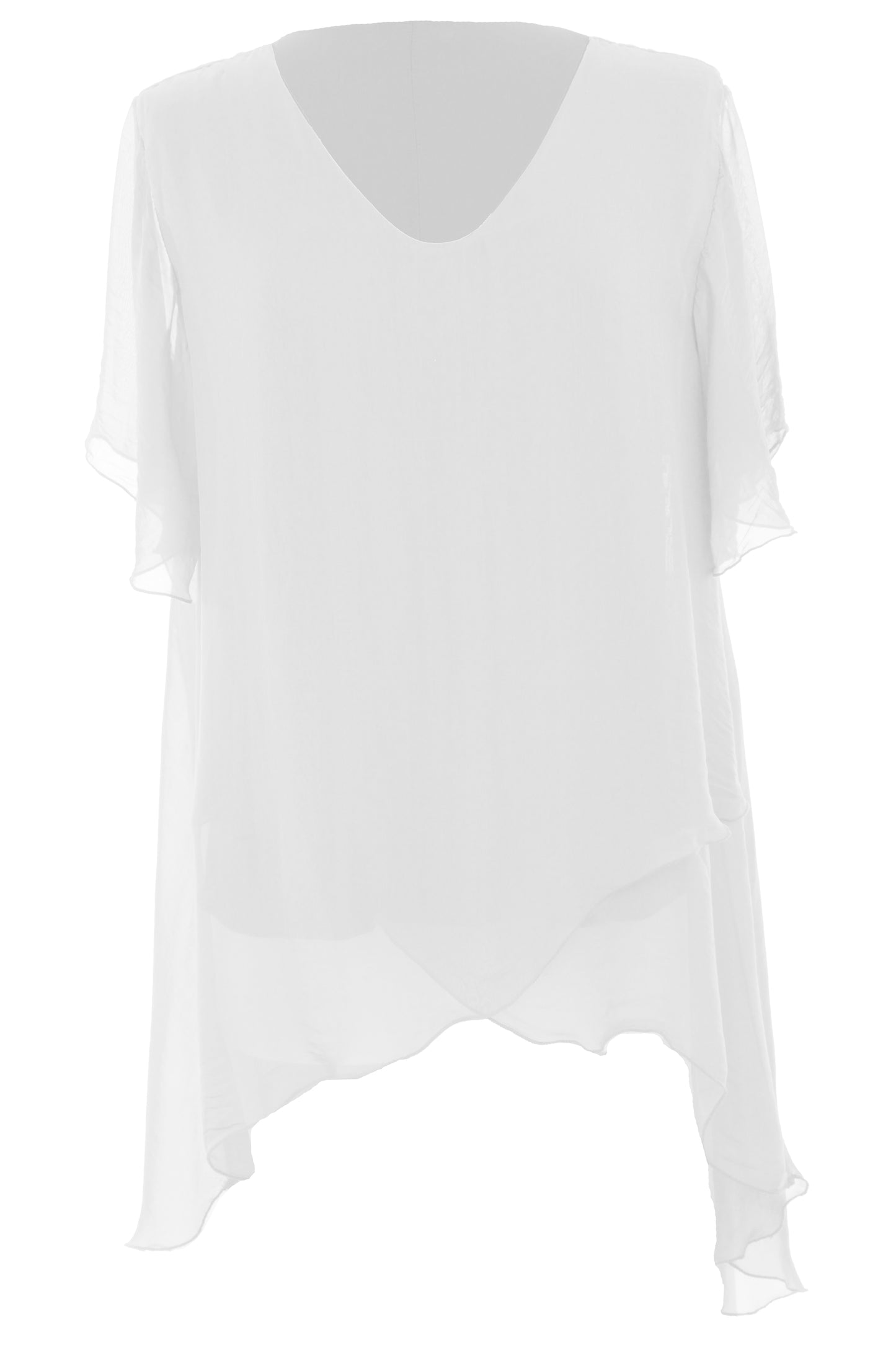 V Neck Crossover Hem Silk Blouse