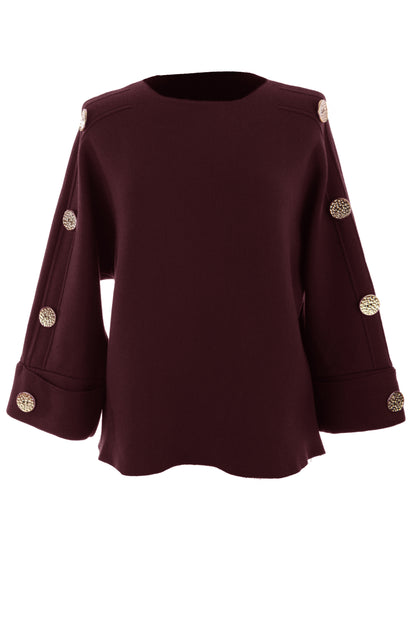 Button Detail 3/4 Sleeve Heavy Knit Jumper