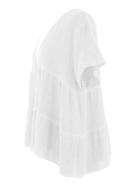 Button Tiered Linen Top