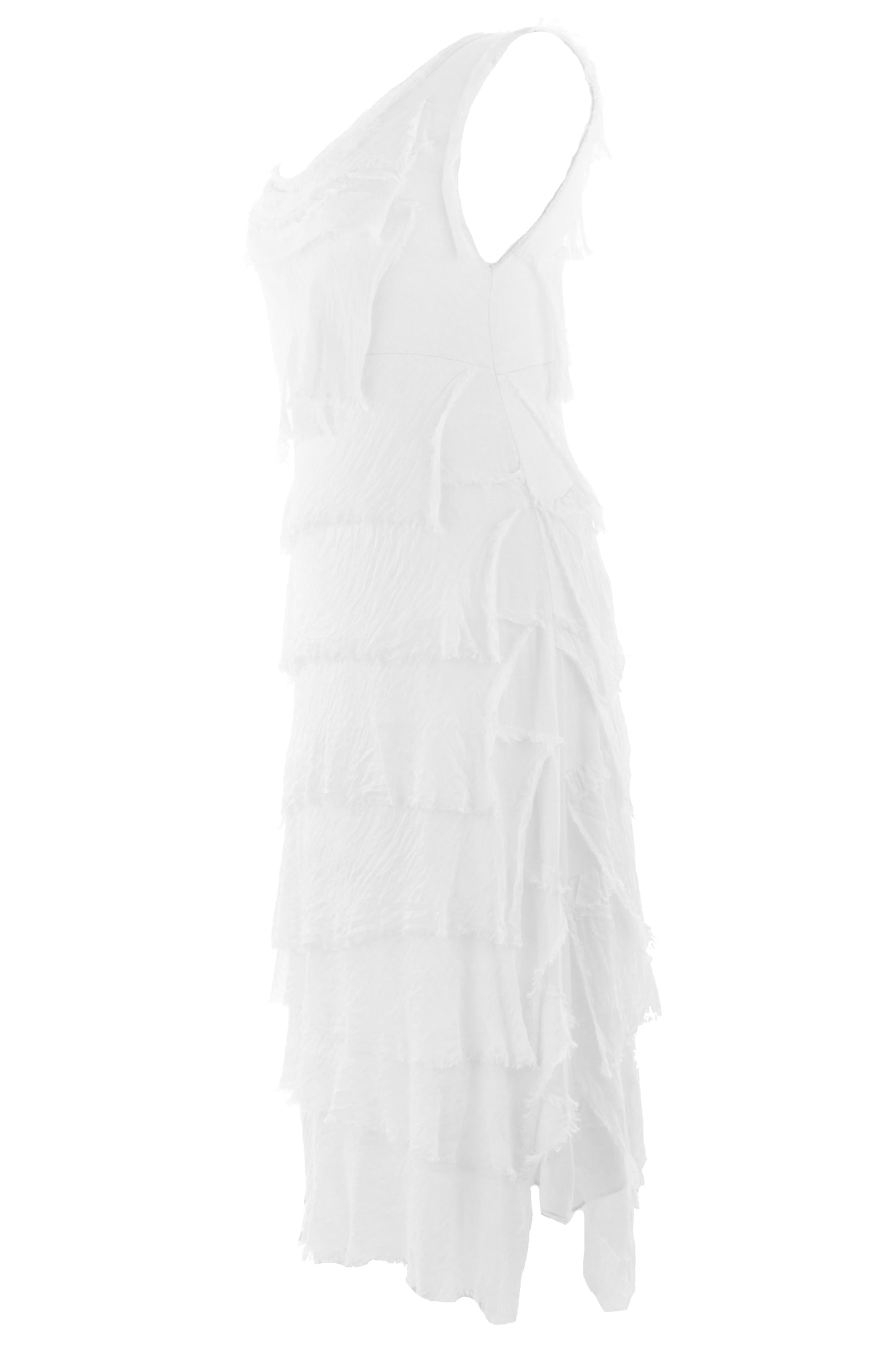 Sleeveless Frayed Detail Silk Midi