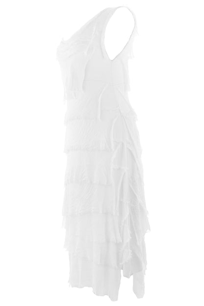 Sleeveless Frayed Detail Silk Midi