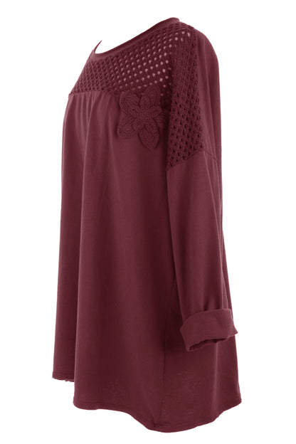 Flower Applique Crochet Jersey Top