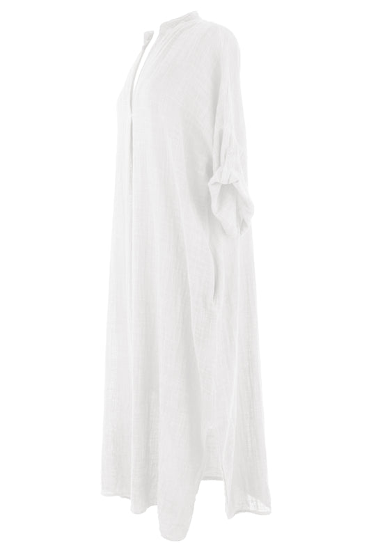 V Neck 2 Pocket Cotton Midi