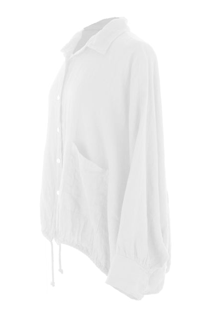 Drawstring Hem Linen Shirt