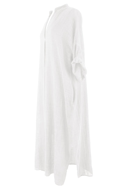 V Neck 2 Pocket Cotton Midi