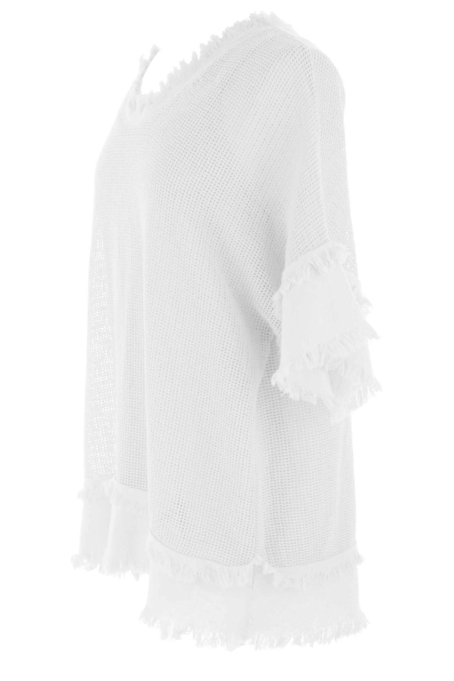 Frayed Trim Mesh Top with Vest