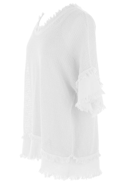 Frayed Trim Mesh Top with Vest