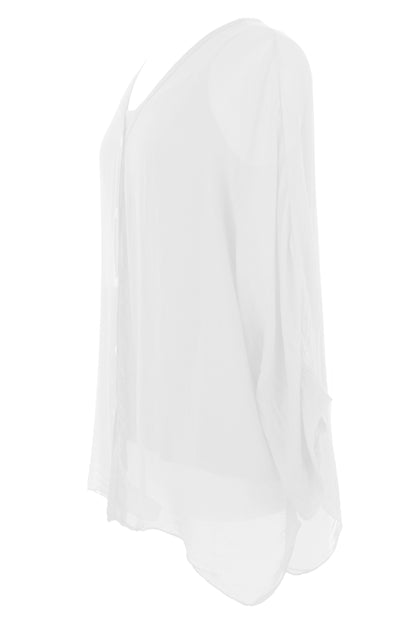 V Neck Silk Shirt with Vest