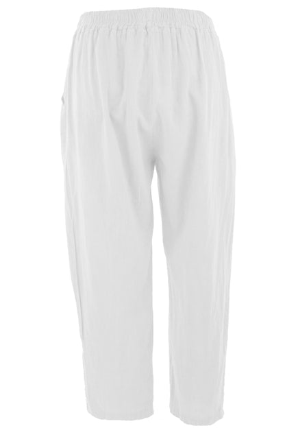Button Detail Cropped Linen Trouser