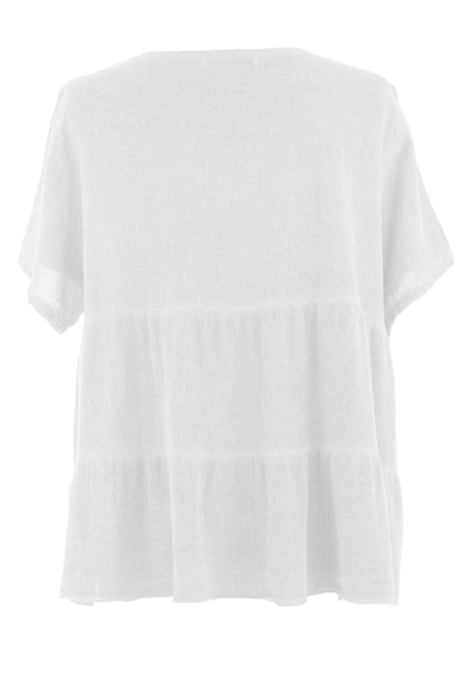 Button Tiered Linen Top
