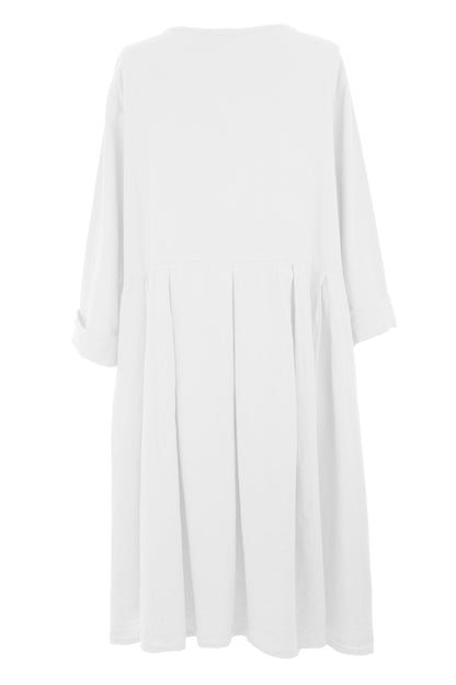 Pleat Detail Linen Dress