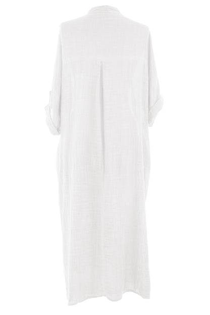 V Neck 2 Pocket Cotton Midi
