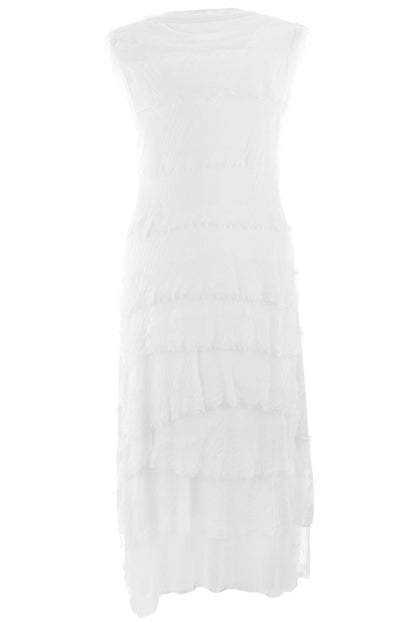 Sleeveless Frayed Detail Silk Midi