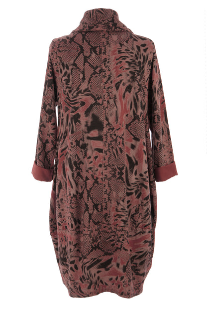Abstract Leopard Print Cowl Neck Dress