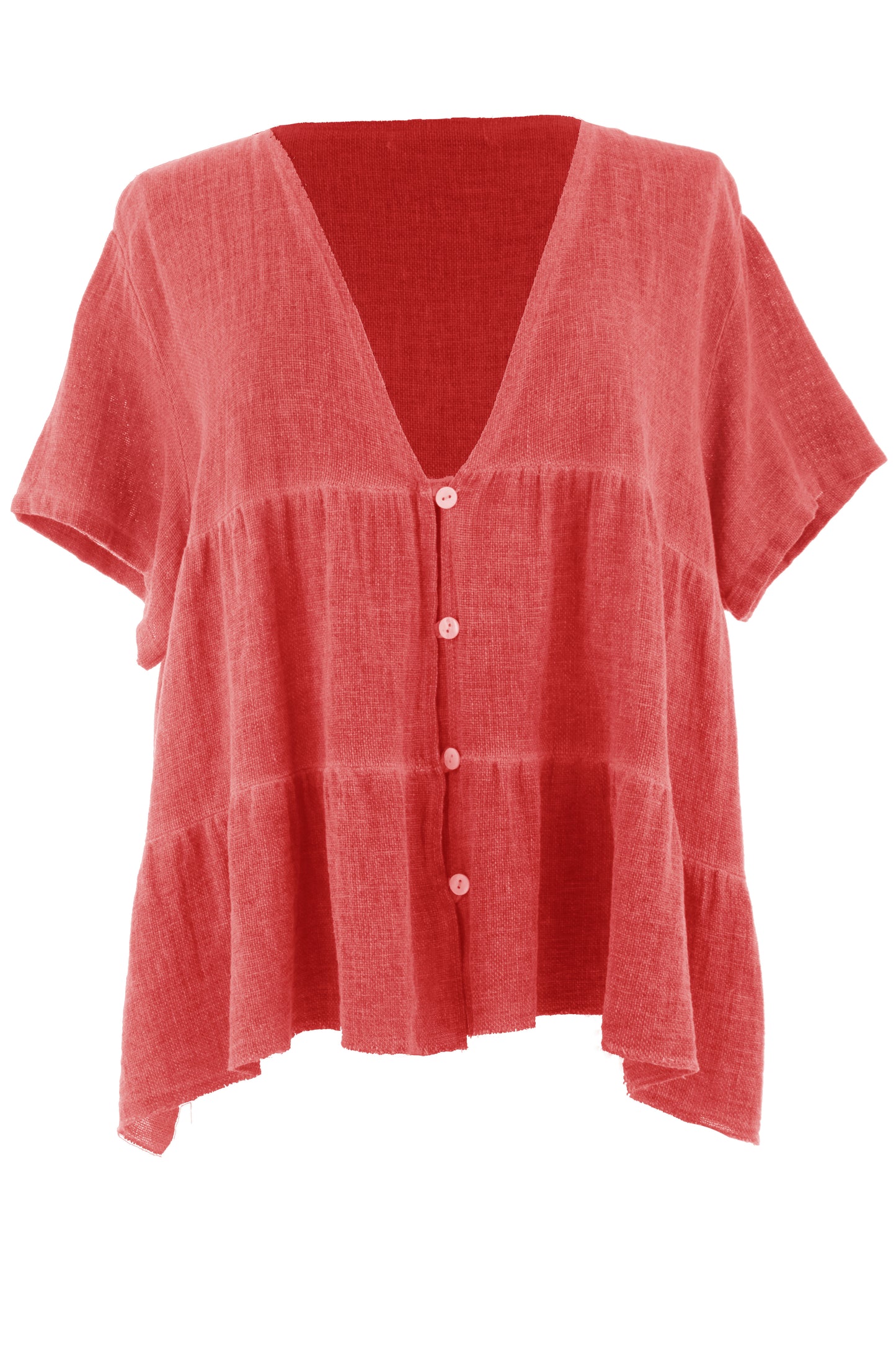 Button Tiered Linen Top