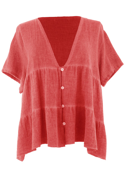 Button Tiered Linen Top