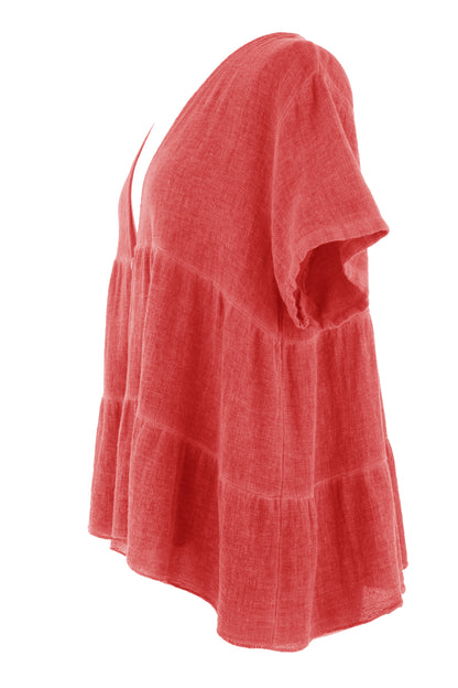 Button Tiered Linen Top