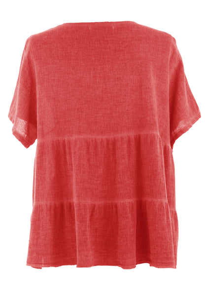 Button Tiered Linen Top