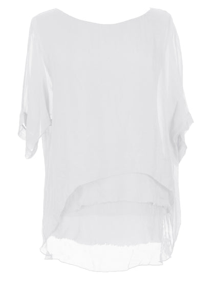 Frayed Hem Silk Top