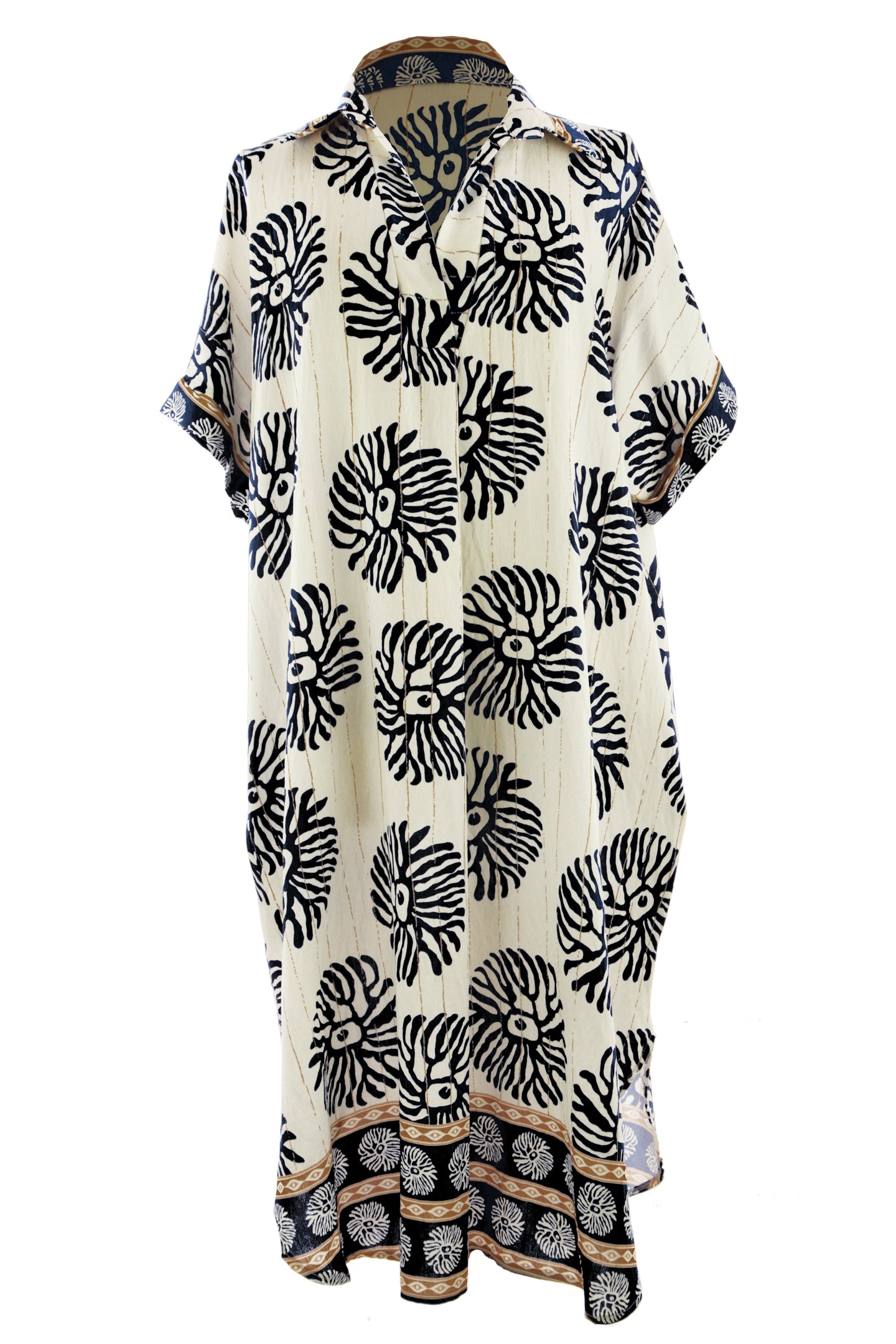 Boho Print Collar Midi