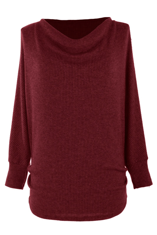 Cowl Neck Lurex Ribbed Top