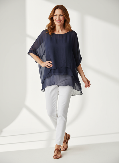 Frayed Hem Silk Top