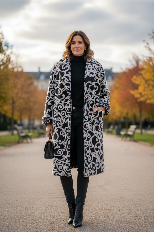 Swirl Pattern Wool Coat