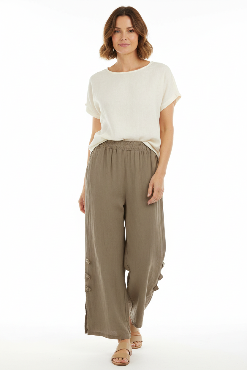 Tab Button Detail Linen Trouser