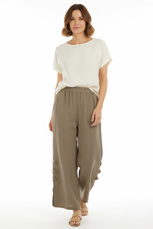 Tab Button Detail Linen Trouser