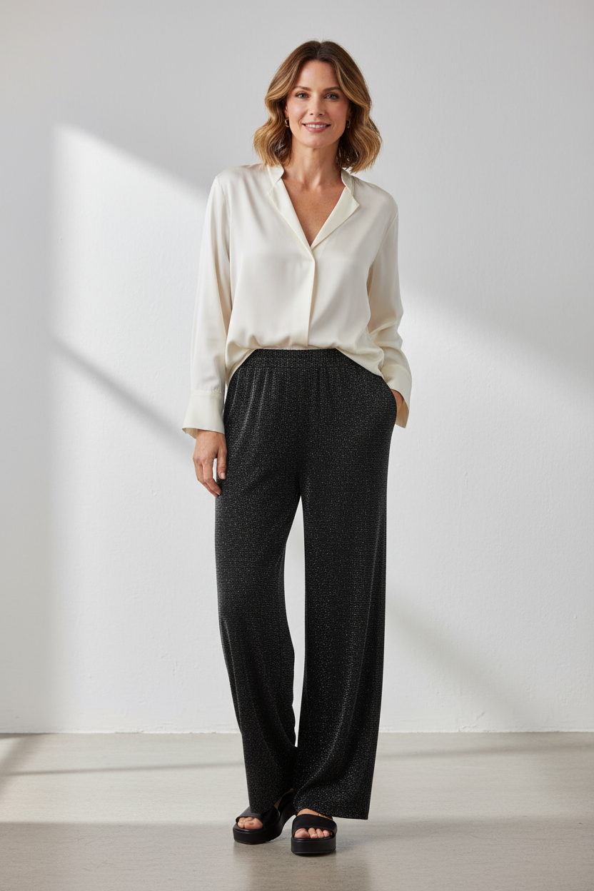 Wide Leg Lurex Trouser
