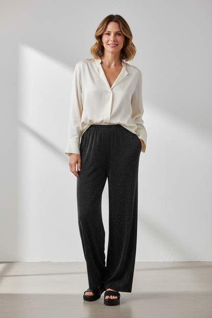 Wide Leg Lurex Trouser