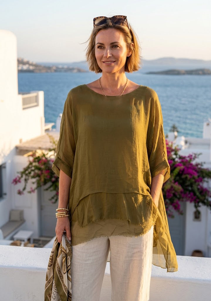 Frayed Hem Silk Top