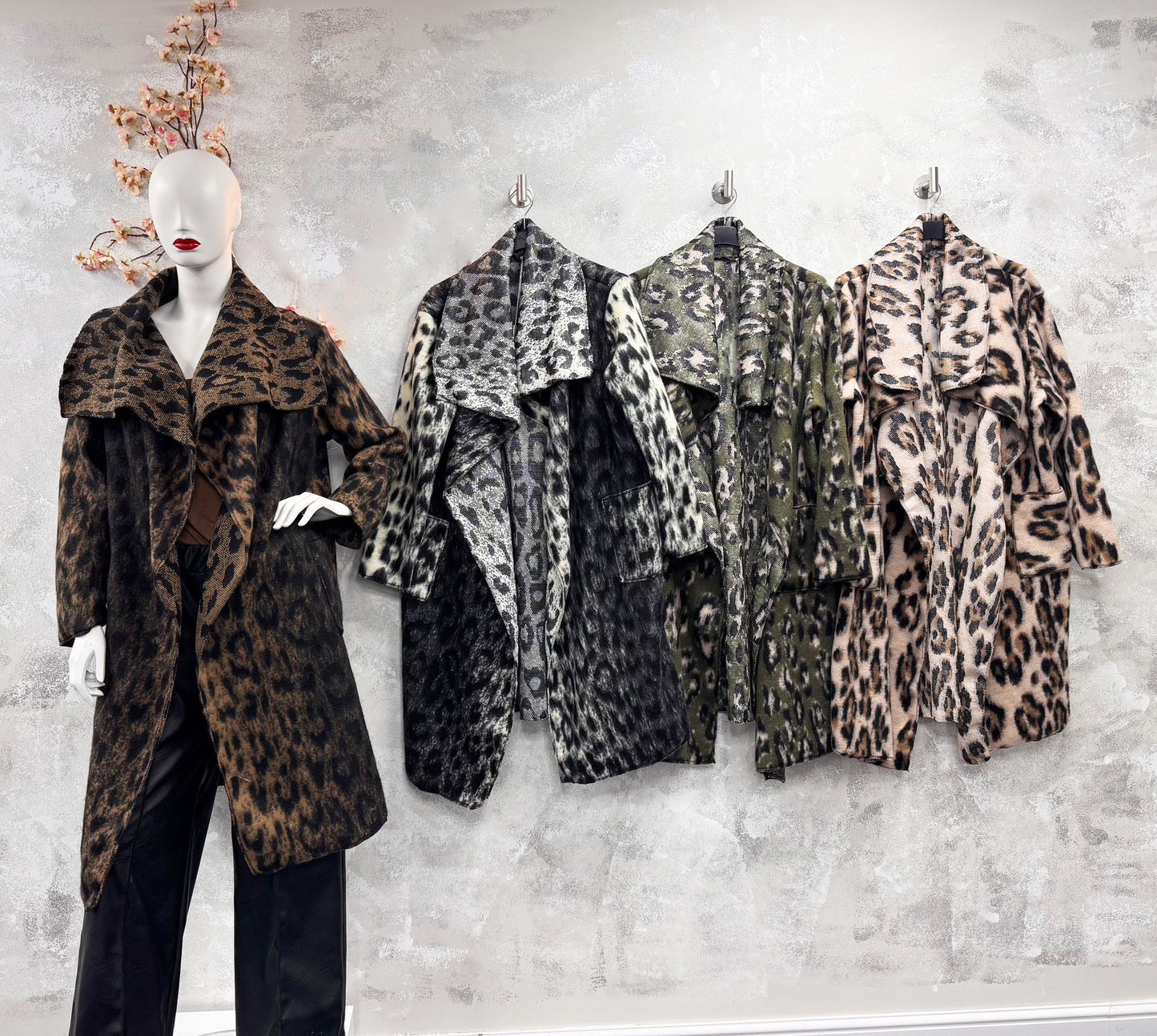 Leopard Print Brushed Wool Coat