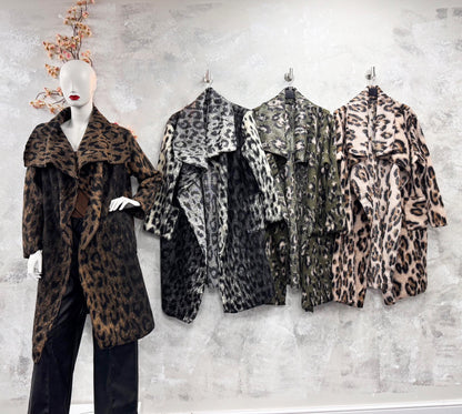 Leopard Print Brushed Wool Coat