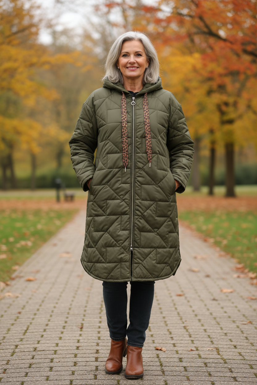 Leopard Print Tie Hooded Quilted Coat