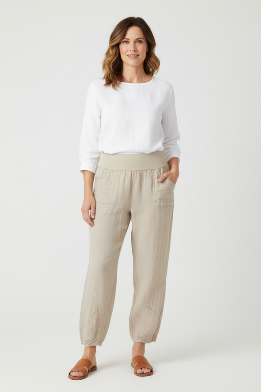 Ruched Ankle Linen Trouser
