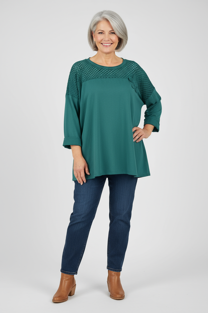 Flower Applique Crochet Jersey Top