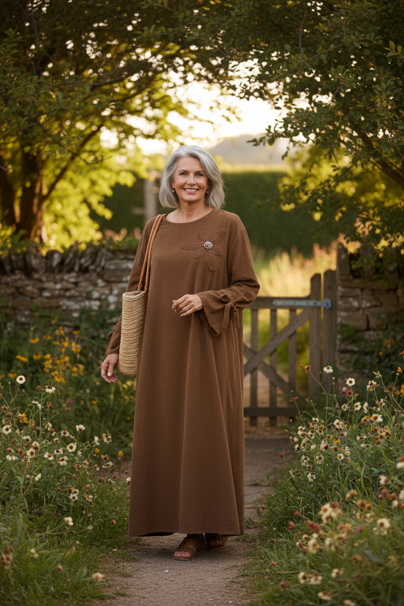 Flower Applique Corduroy Maxi