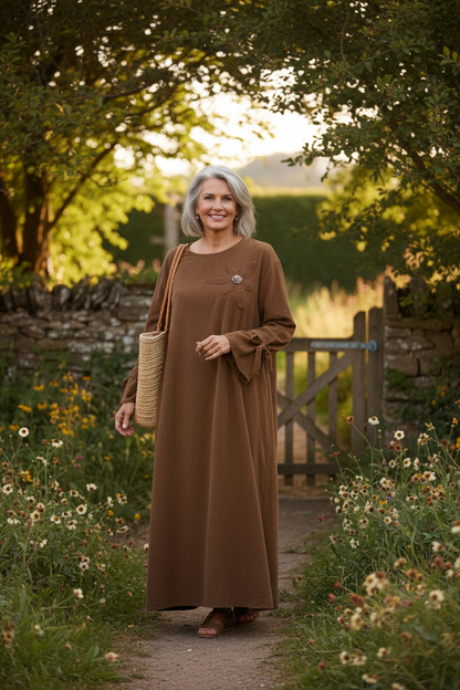 Flower Applique Corduroy Maxi