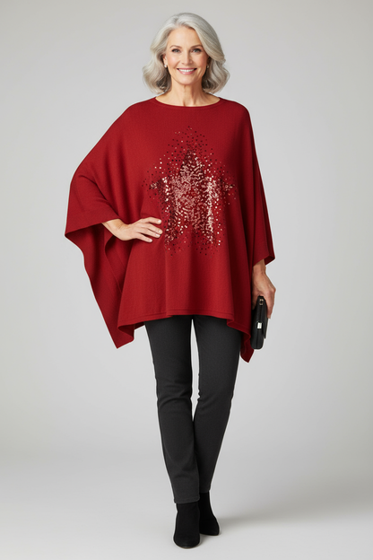 Sequin Star Knit Poncho
