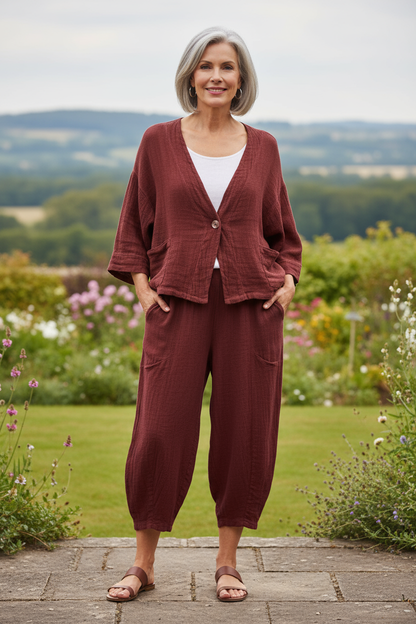 One Button Teabag Linen Jacket