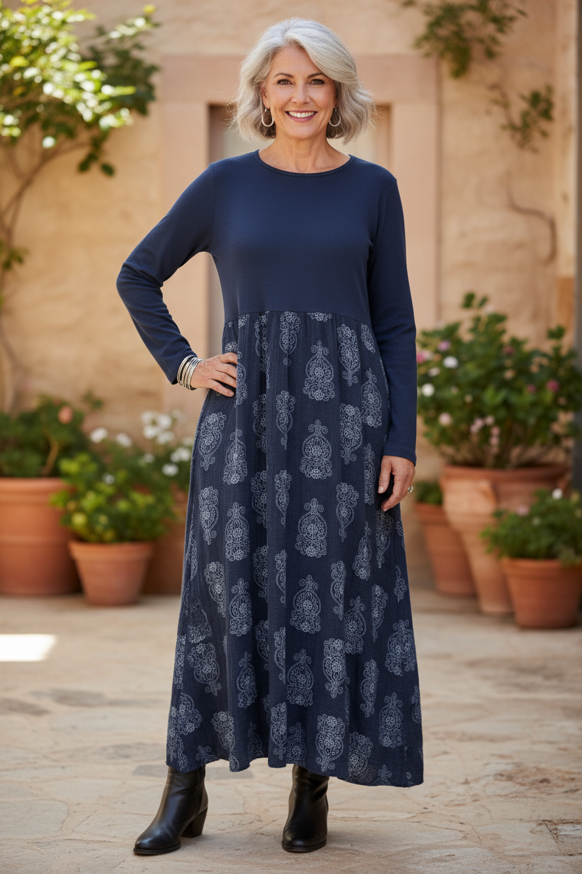 2 Pocket Mandala Print Midi Dress