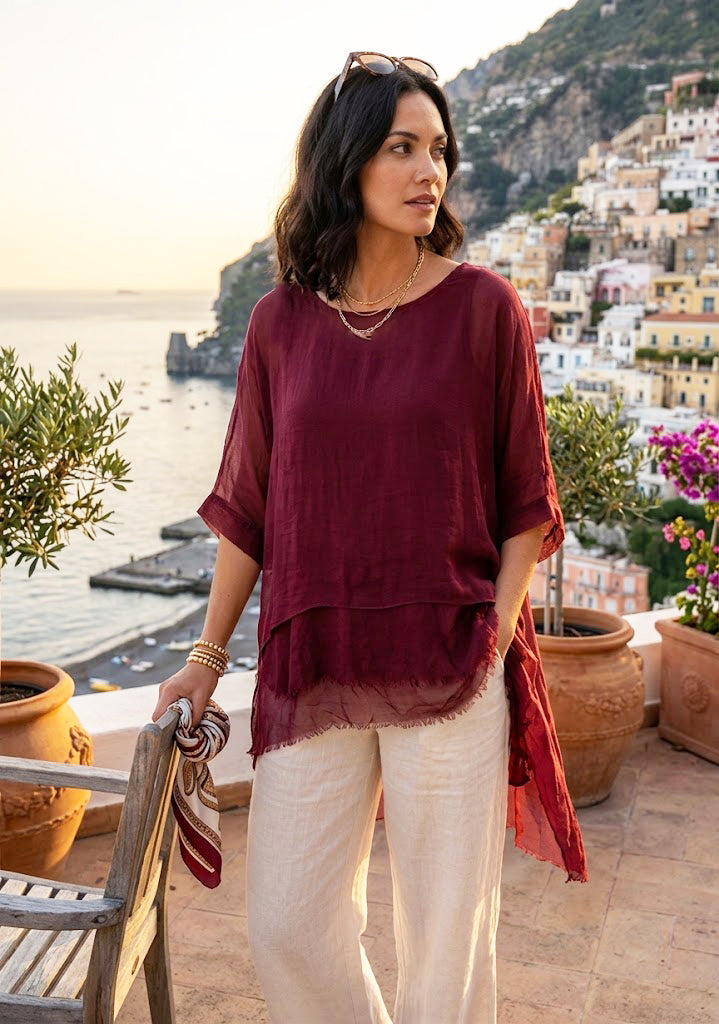 Frayed Hem Silk Top